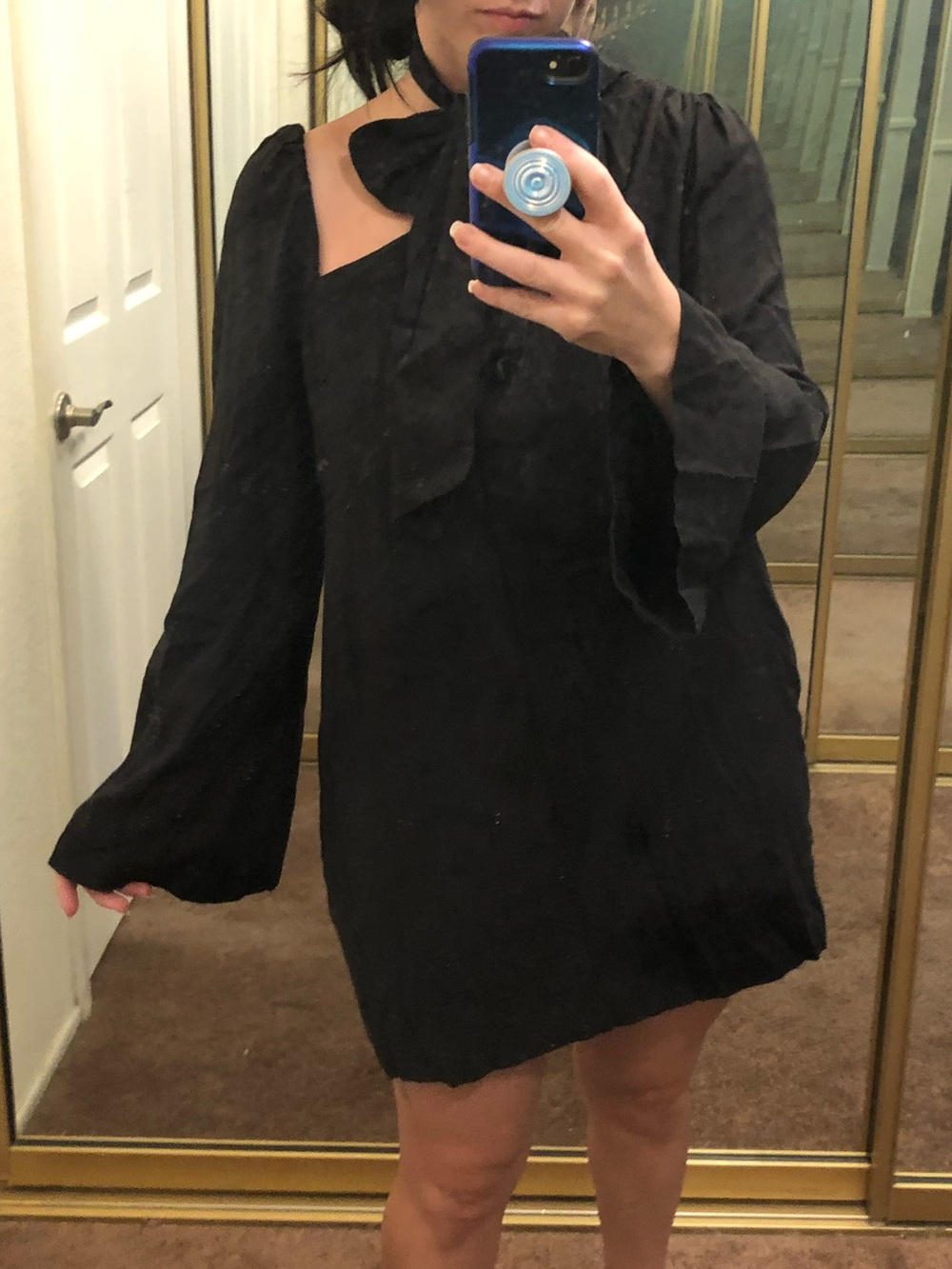 Free People Black One-Shoulder Tie-Neck Mini Dress S